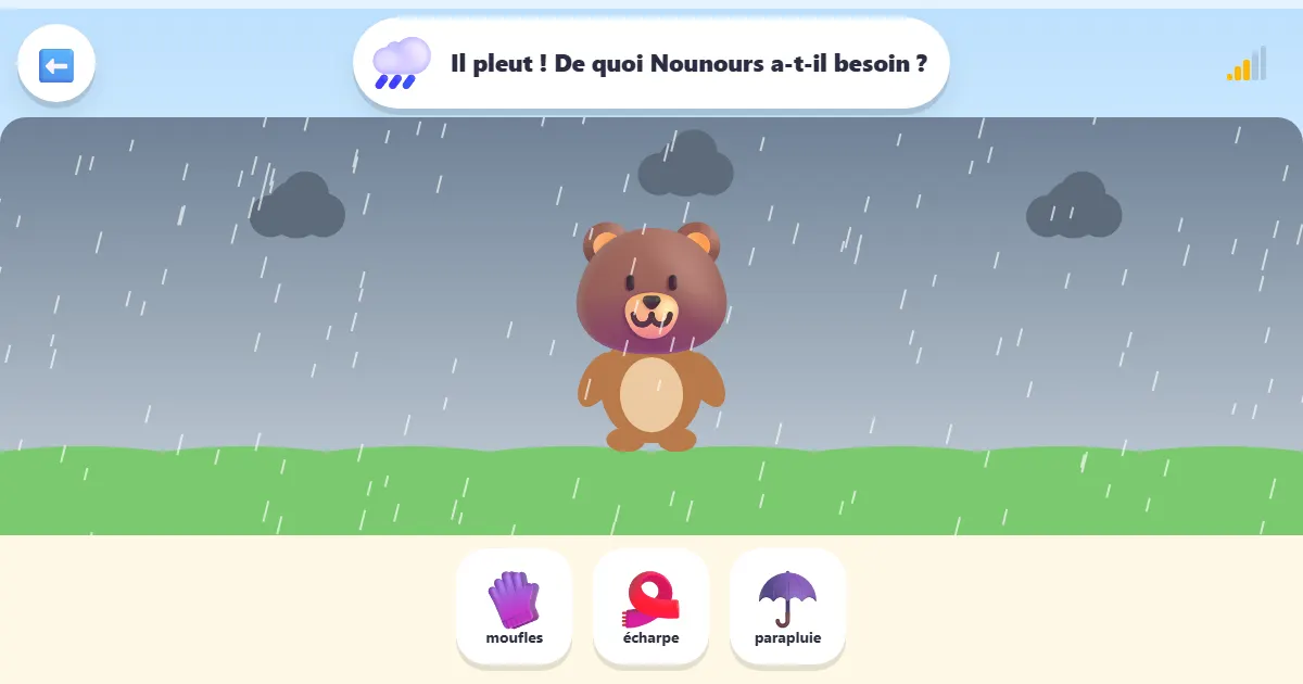 Capture d’écran du jeu Habille Nounours : aide Nounours à se préparer par tous les temps
