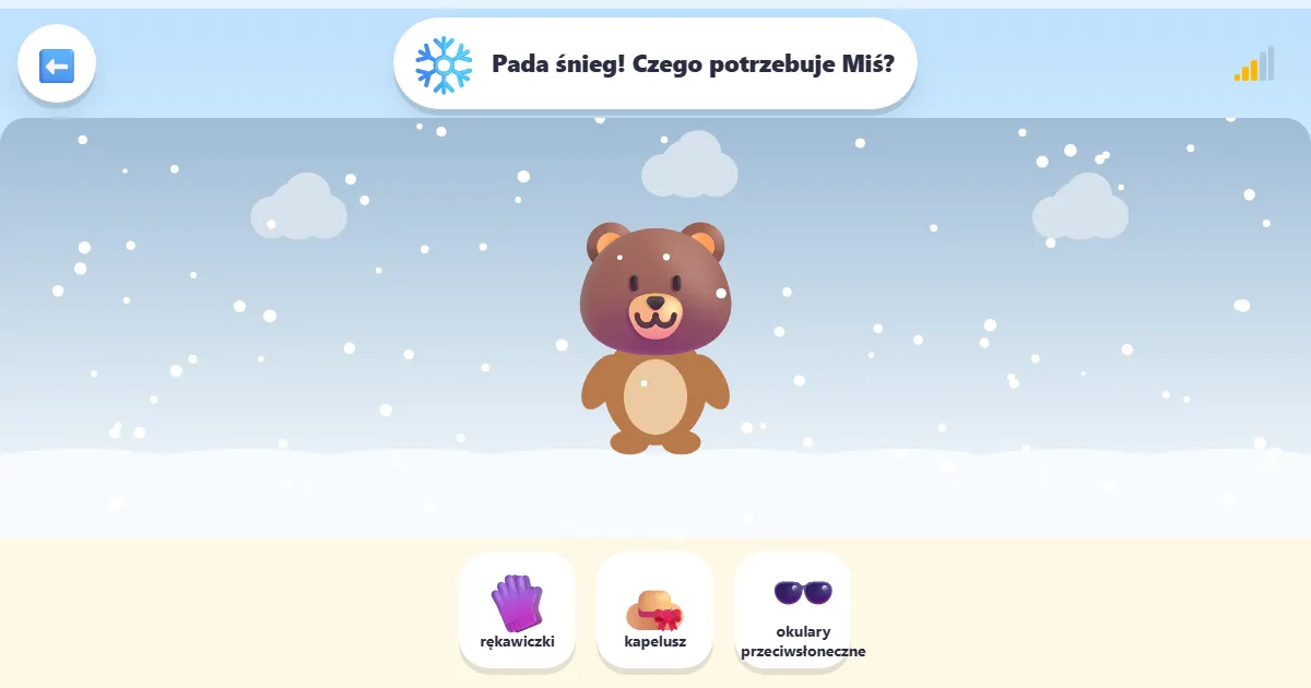 Zrzut ekranu z gry Ubierz Misia: gra, w której Miś szykuje się na każdą pogodę