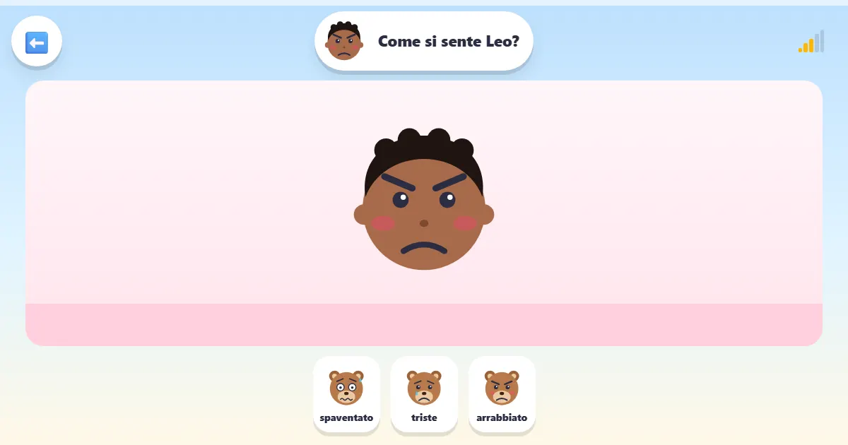 Schermata di Amici ed emozioni: un gioco delicato sui volti e sulle emozioni
