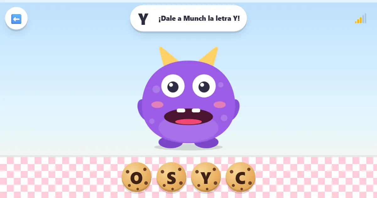 Captura de pantalla de Munch come letras, un juego del abecedario con un monstruo hambriento