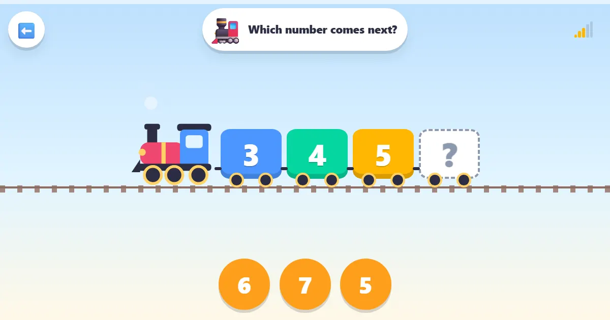 Screenshot of Number Train, a train game for learning the order of numbers