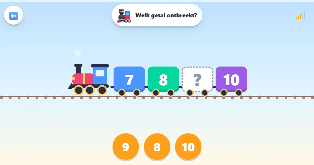 Screenshot van Getallentrein: een treinspel om de volgorde van getallen te leren