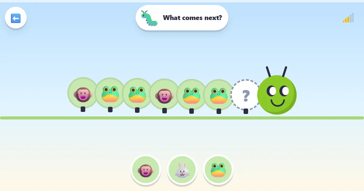 Screenshot of Pattern Caterpillar, a caterpillar game for spotting patterns