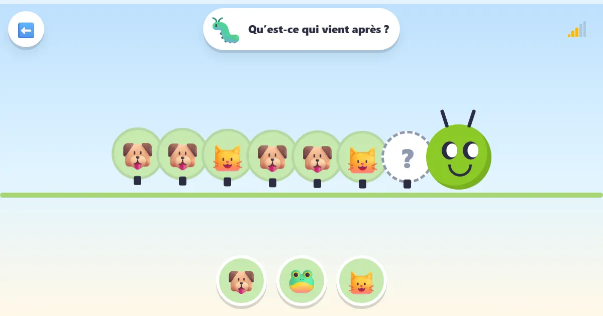 Capture d’écran du jeu Chenille des motifs : un jeu de chenille pour repérer les motifs