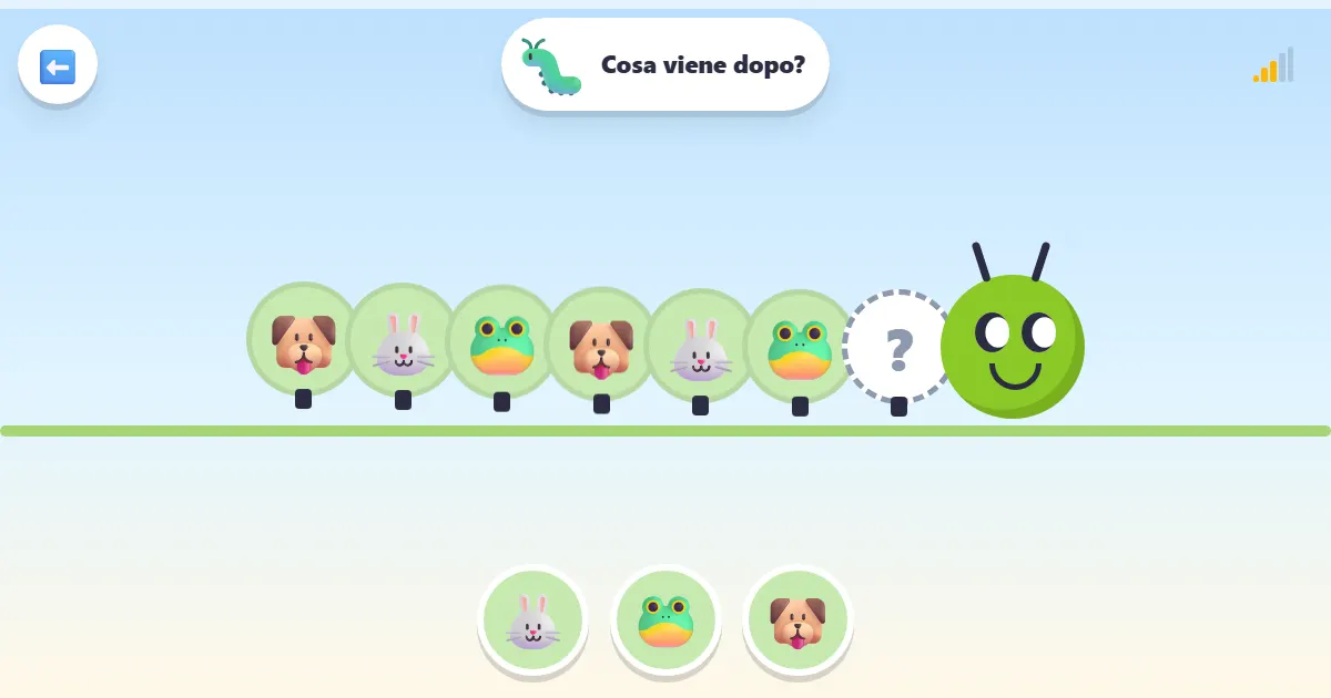 Schermata di Bruco delle sequenze: un gioco con un bruco per scoprire le sequenze