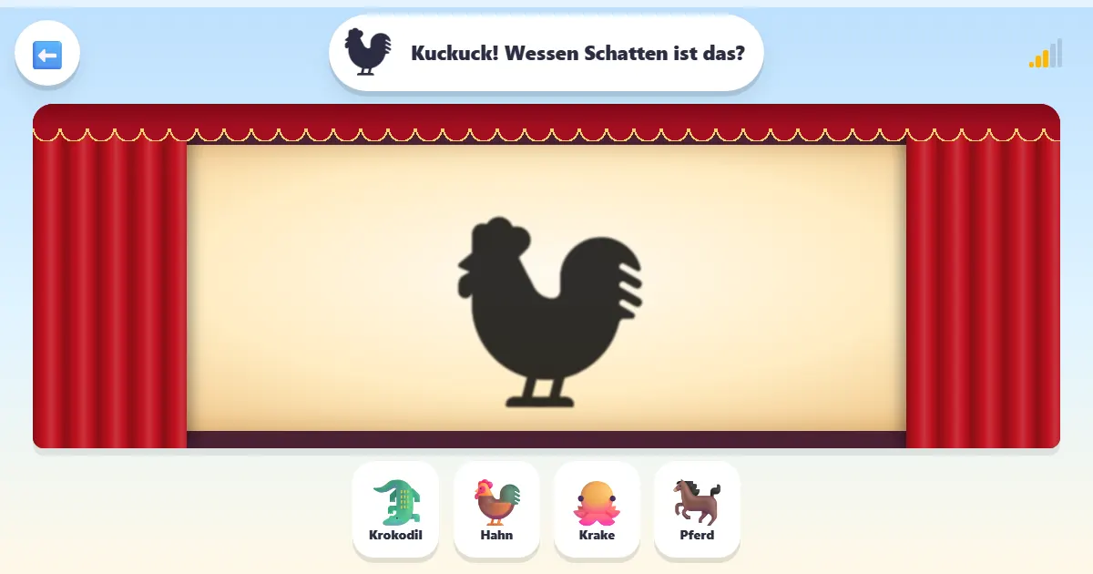 Screenshot von Tierschatten: ein Ratespiel in einem kleinen Schattentheater