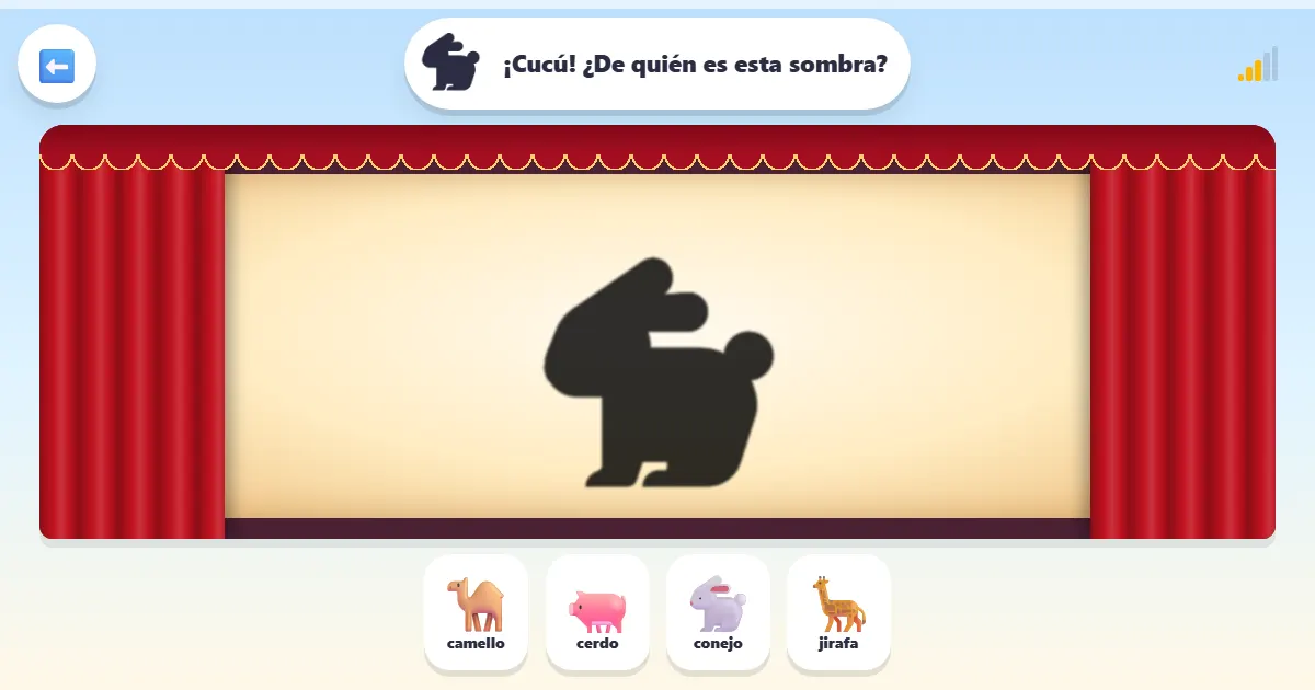Captura de pantalla de Sombras de animales, un juego de adivinar sombras en un teatrito