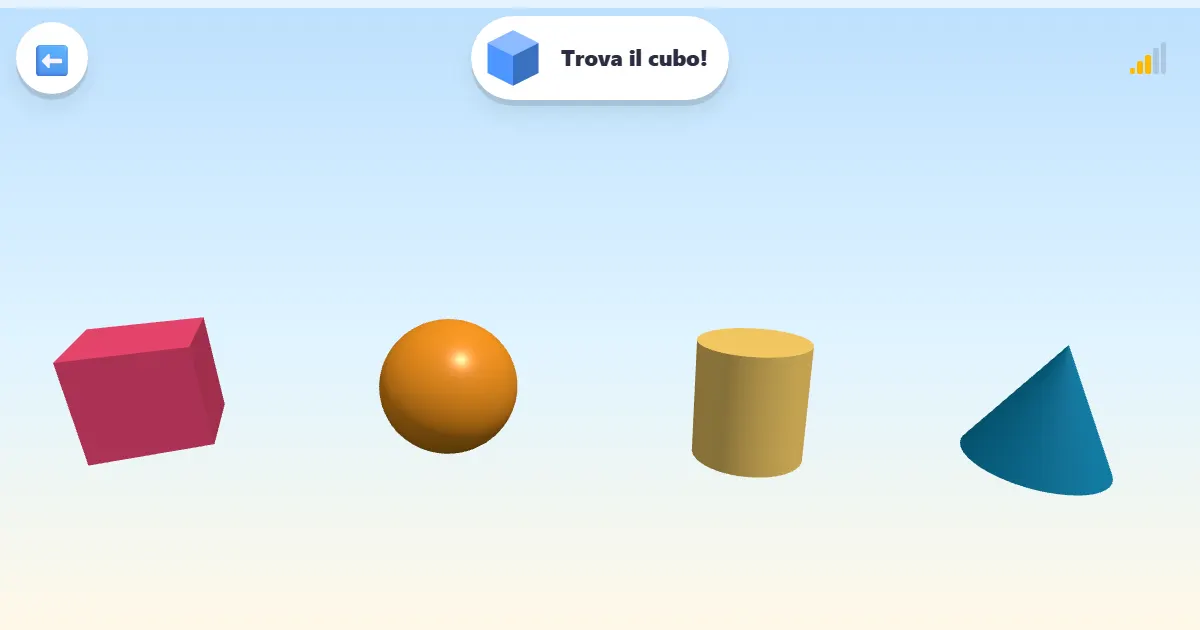 Schermata di Forme che girano: un gioco in 3D per imparare i solidi